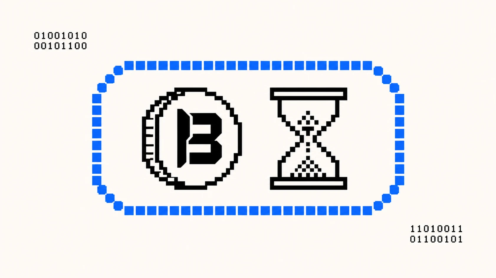 Collage: engraved banknote, coins and bull on the money side; blockchain cubes and green market tickers on the data side